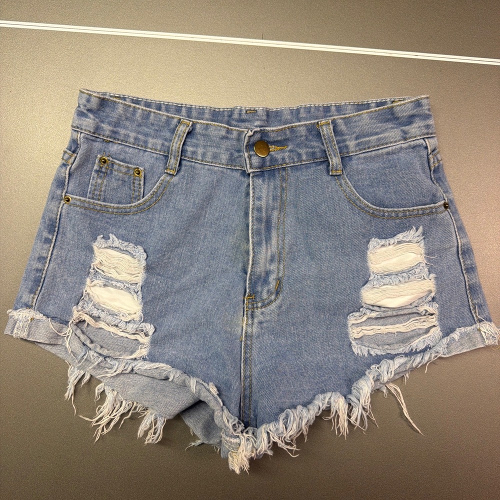SHEIN Distressed Denim Shorts Ripped Frayed Hem Women Size M grunge beach party